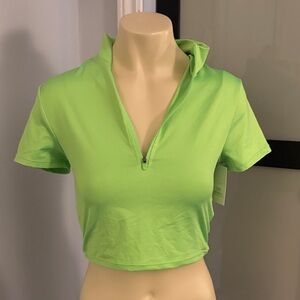 Vibrant Lime Green Zip-Up Crop Top